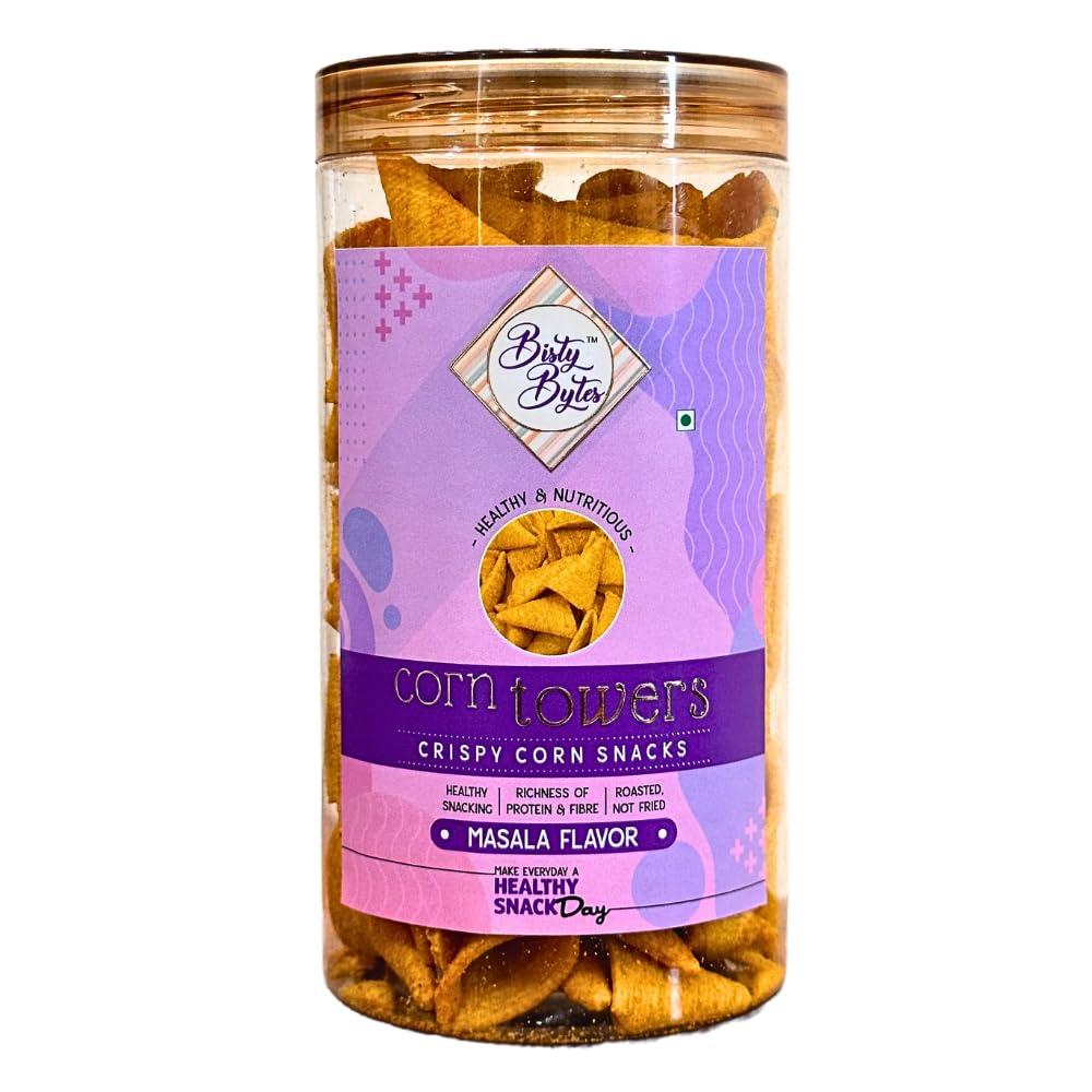 Bisty Bytes Bisty Bytes Corn Snacks || Corn Triangles + Corn Towers + Corn Biscuits || Pack of 3 || Healthy baked Snacks