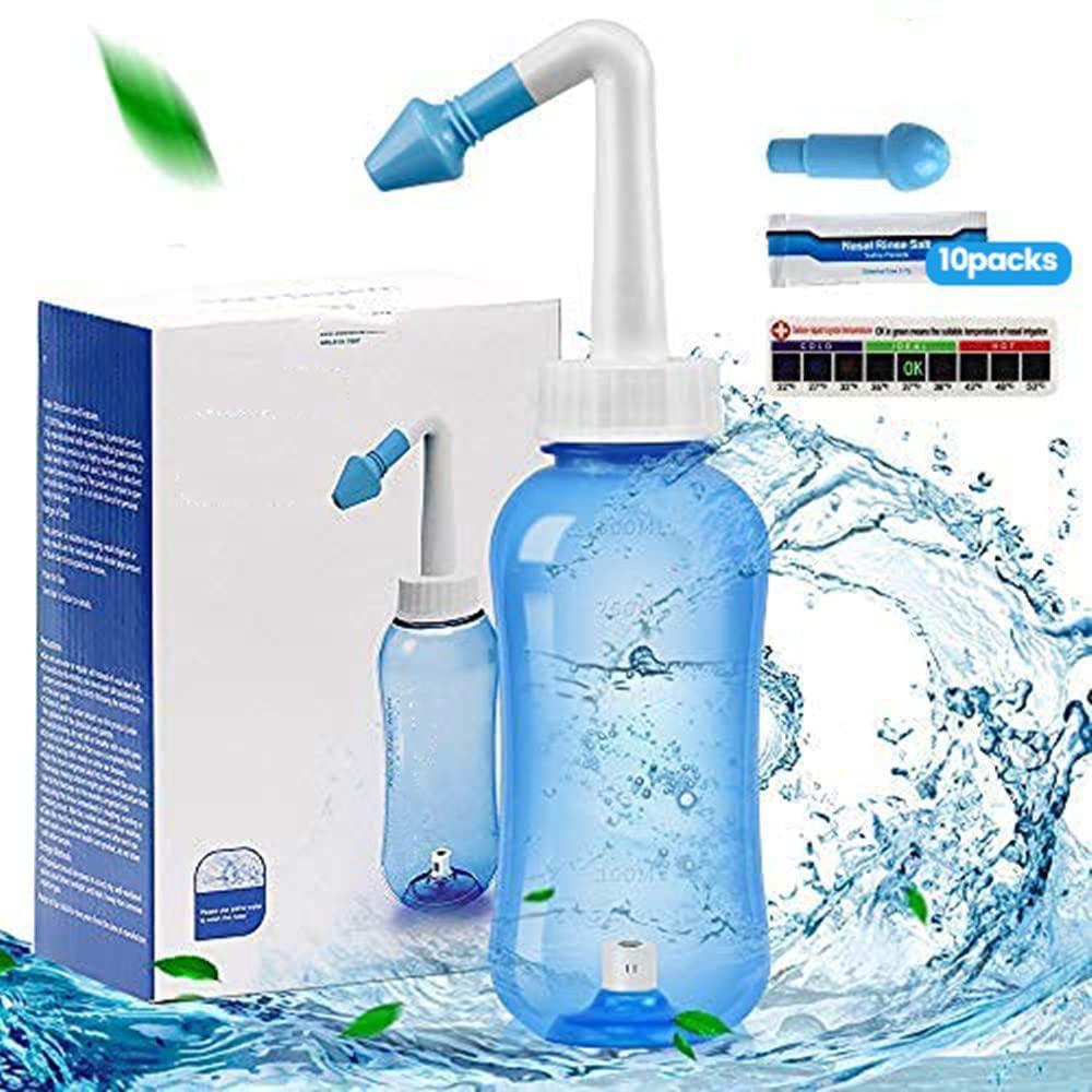 HANNEA HANNEA® Neti Pots for Sinus Rinse Bottle Nose Wash Cleaner Pressure Rinse Nasal Irrigation for Adult & Kid BPA Free 300 ML with 10 Nasal Wash Salt Packets and Sticker
