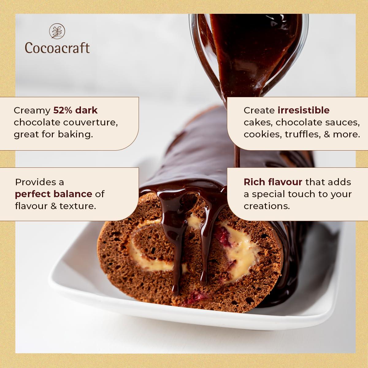 COCOACRAFT Cocoacraft 52% Mild Dark Chocolate Couverture Untempered Slab (1KG) Sugar Free Chocolate| 100% Natural |Handmade Artisinal Couverture Chocolate from Kerala| Used for baking and decoration