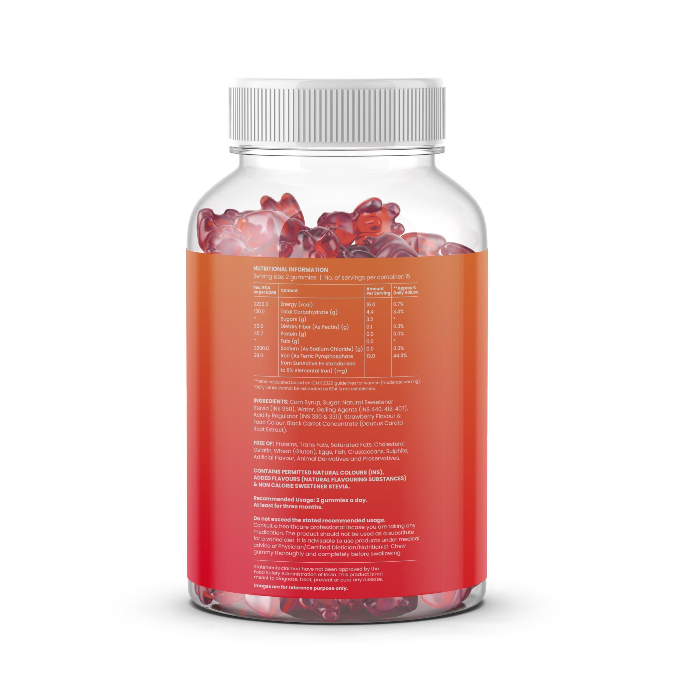 Gytree Gytree Iron Gummies for Women with W.H.O. Recommended SunActive Fe | Pregnancy Safe Clinically Proven Iron Supplement For Women | Boosts Haemoglobin & Body Immunity |Helps Treat Anaemia (Pack of 30)