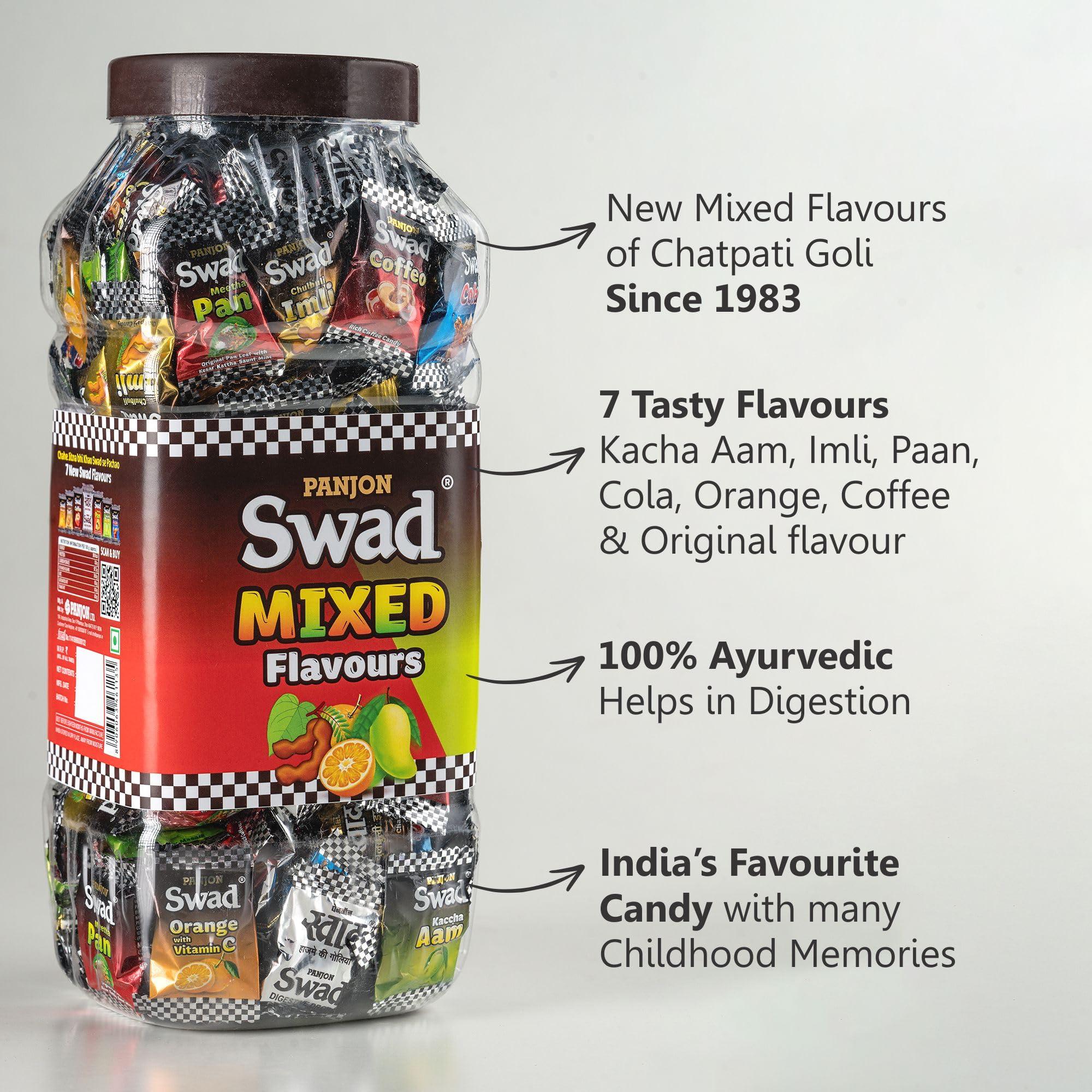 Swad Swad Mixed Chocolate Candy Jar | Meetha Pan, Imli, Coffee,Kacha Aam, Orange + Vitamin C (150 Candy)