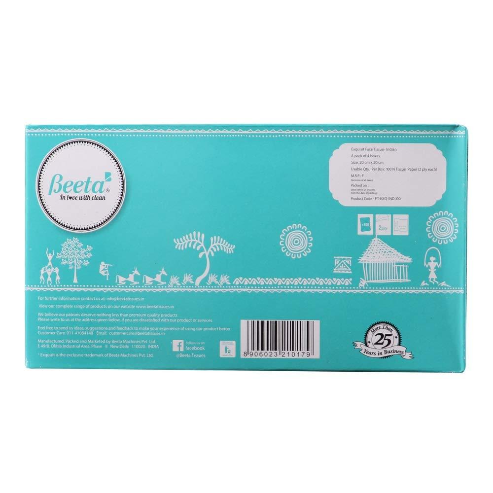 Beeta Beeta Tissue Box Facial Tissue for Home and Business Exq. Face Tissue Indian (Pack of 4)-Prime Soft and Highly Absorbent 100% Natural Cellulose Fiber