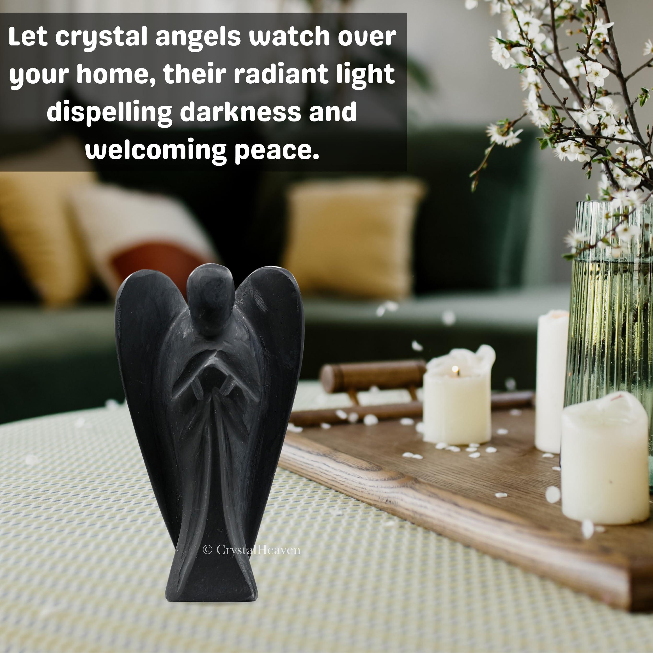Crystal Heaven Certified Shungite Crystal Angel Pocket Figurines Idol - AAA Grade Original Healing Gemstone for Yoga Reiki Meditation Feng Shui (4 Inches)