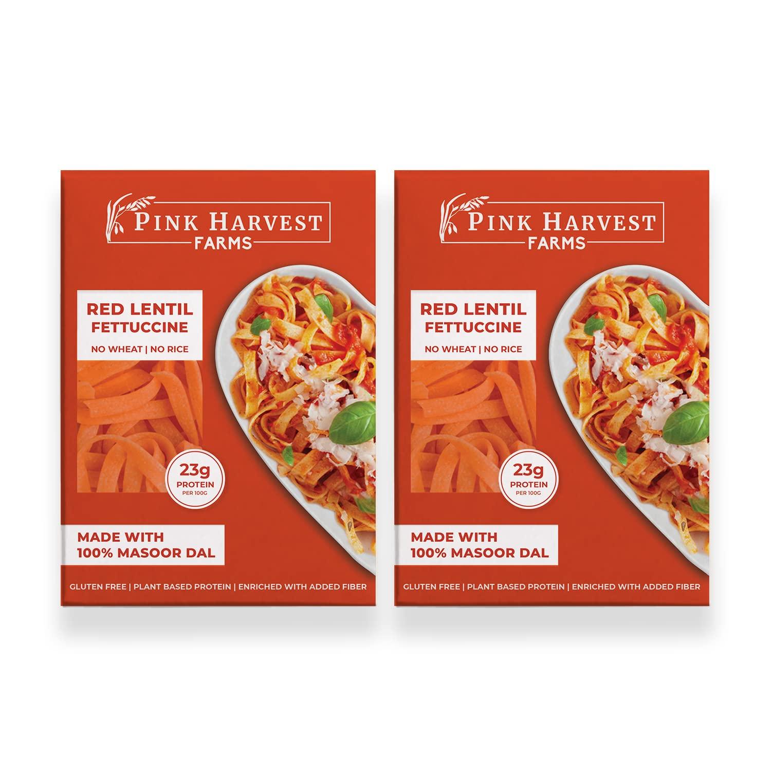 Pink Harvest Farms Pink Harvest Farms Red Lentil Fettuccine Pasta | No Rice - No Maida | Vegan | Gluten Free | High Protein | Keto | 200gm Pack (Pack of 2)