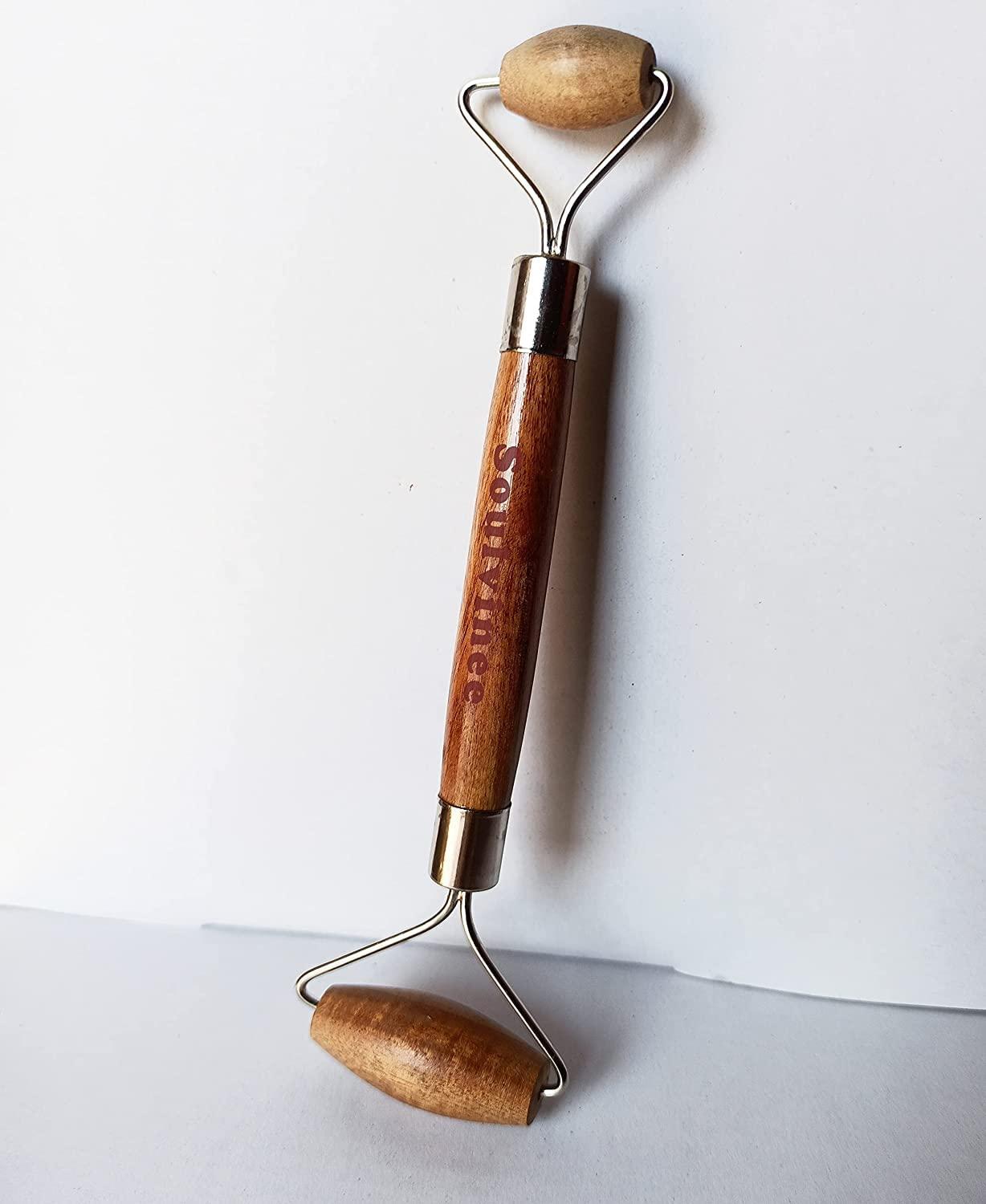 soulvinee Soulvinee Natural Neem Wooden Face Massage Rollers Facial Spa Massage Gua Sha Tool Double Head wooden Roller With KumKumadi Oil