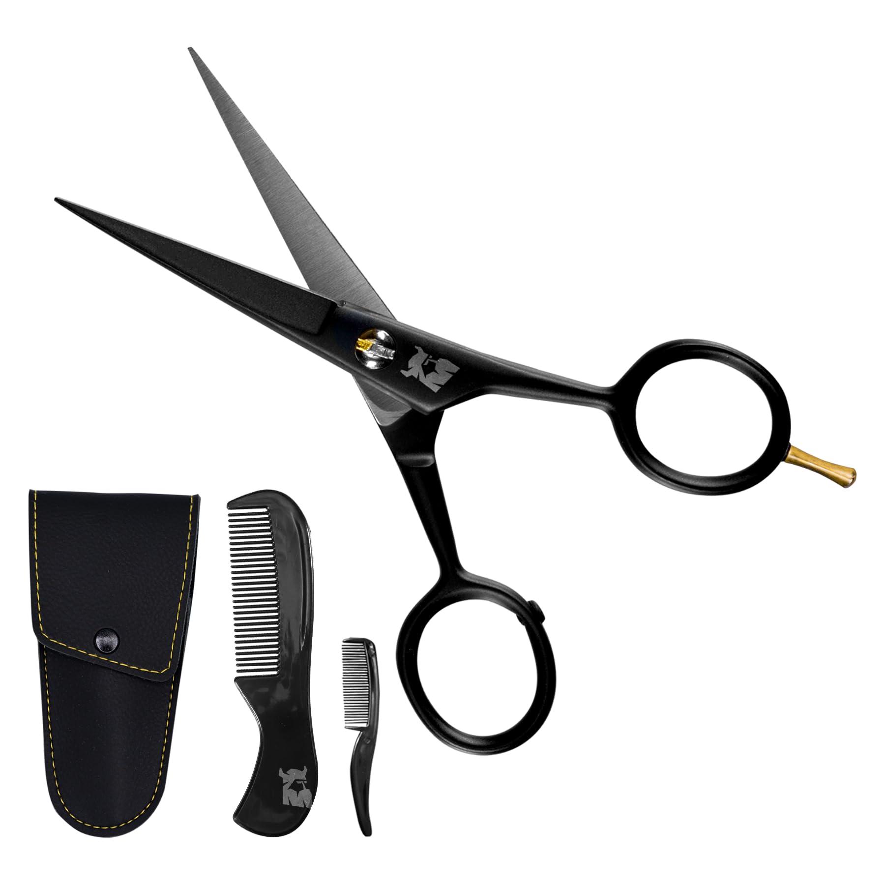 Striking Viking Beard & Mustache Scissors from Striking Viking - Steel Scissors for Beards and Mustaches. Includes Synthetic Leather Case for Travel and Storage