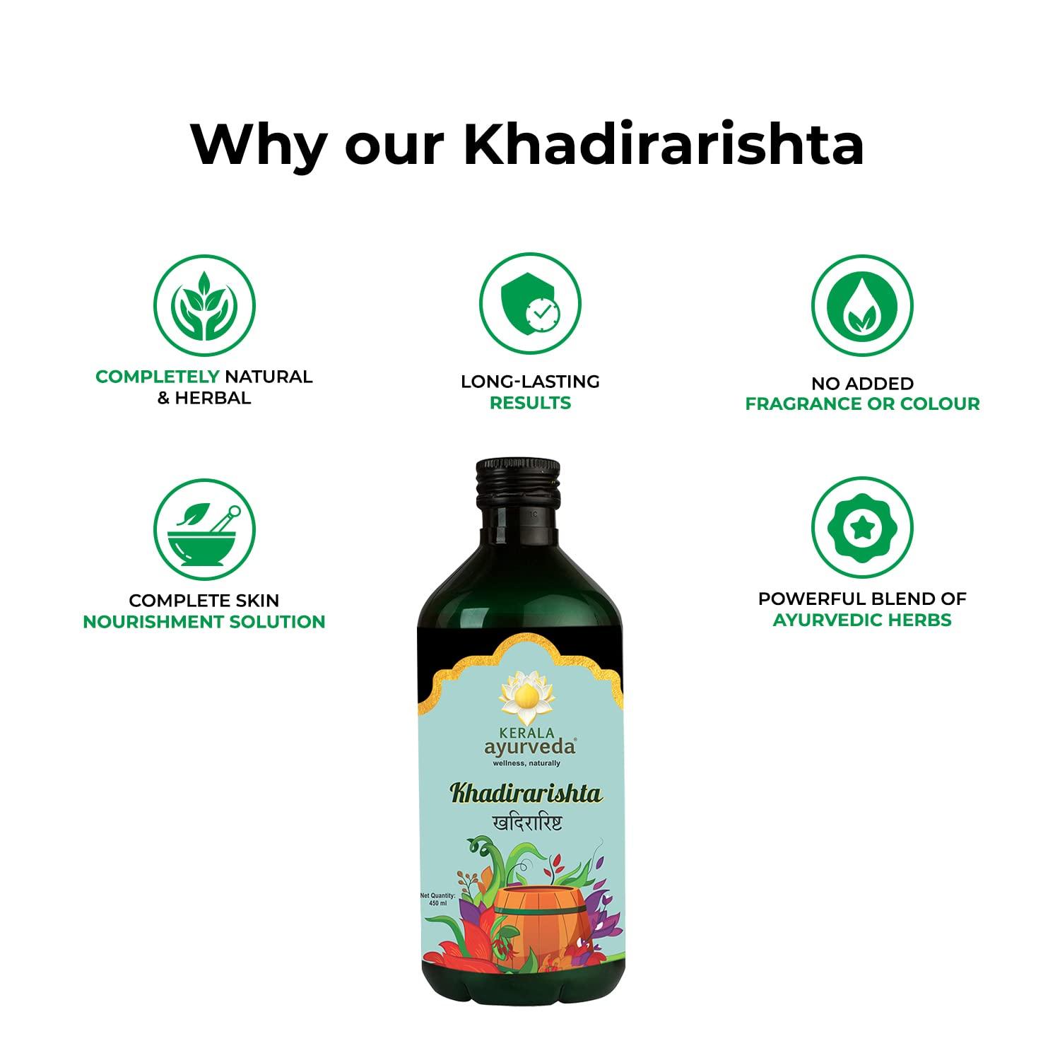 KERALA ayurveda Kerala Ayurveda Khadirarishta 450ml | Herbal Blood Purifier | For Acne Relief | Tonic For Sensitive Skin | For Pimple Free Skin | Blood Purifier for Glowing x Pack of 3
