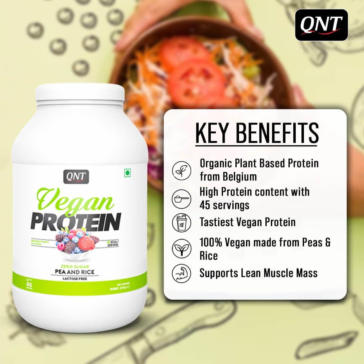 QNT QNT Vegan Protein | 100% Plant Based Protein with Amino Acids | Chocolate Muffin Flavour | 908g | 45 Servings (70% Protein, 0 Sugar, Lactose free)