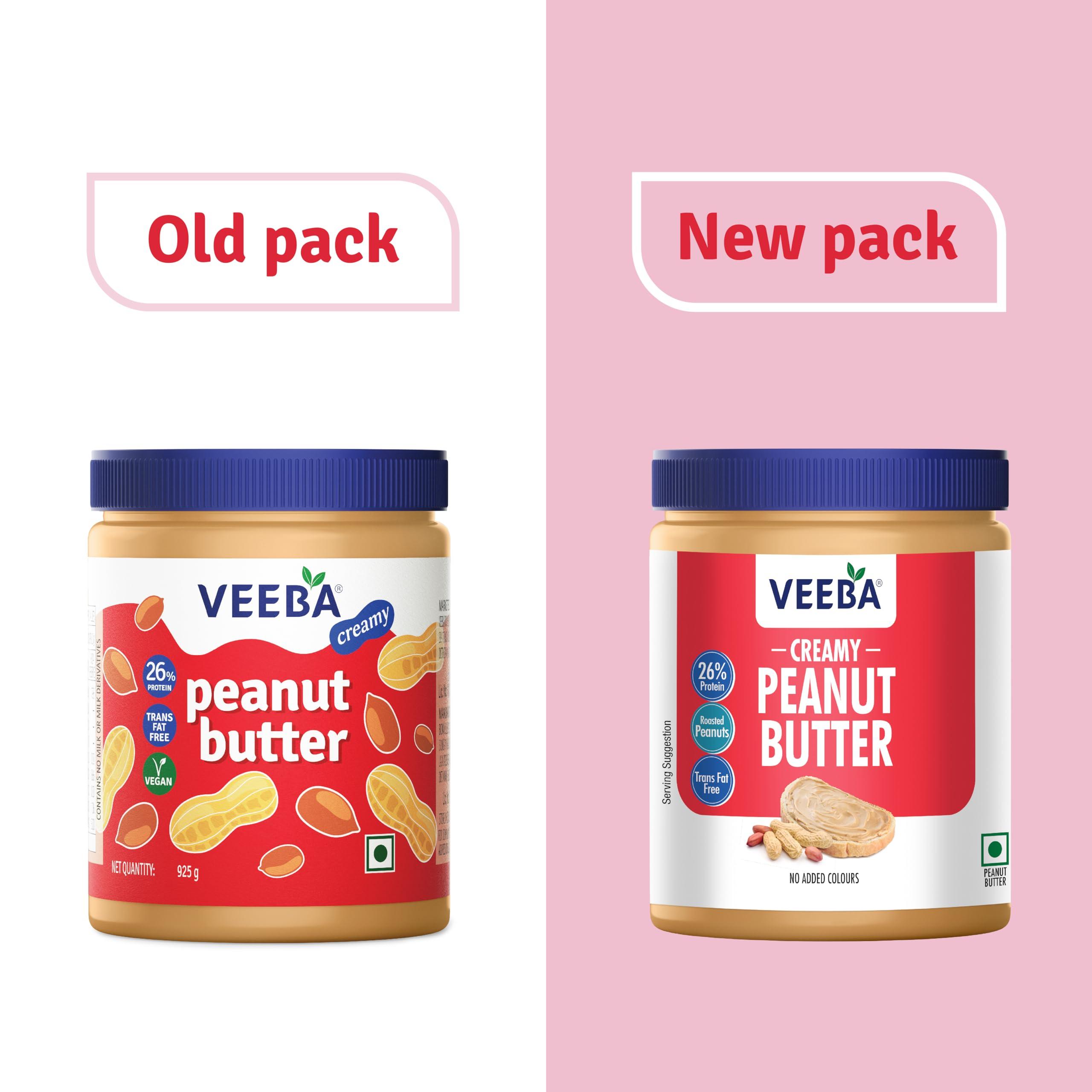 VEEBA Veeba Creamy Peanut Butter| High Protein | Naturally Gluten Free | Vegan | Trans Fat Free | No Added Preservatives | No Added Colour & Flavour | Non GMO | 925g