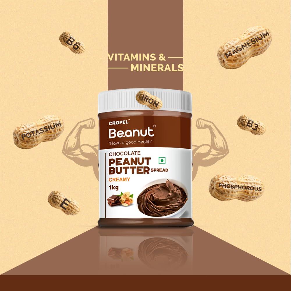 Beanut Beanut Chocolate Peanut Butter Creamy - 1kg | Classic Peanut Butter with Rich Fiber | Non-GMO, Gluten Free, Vegan & Cholesterol Free