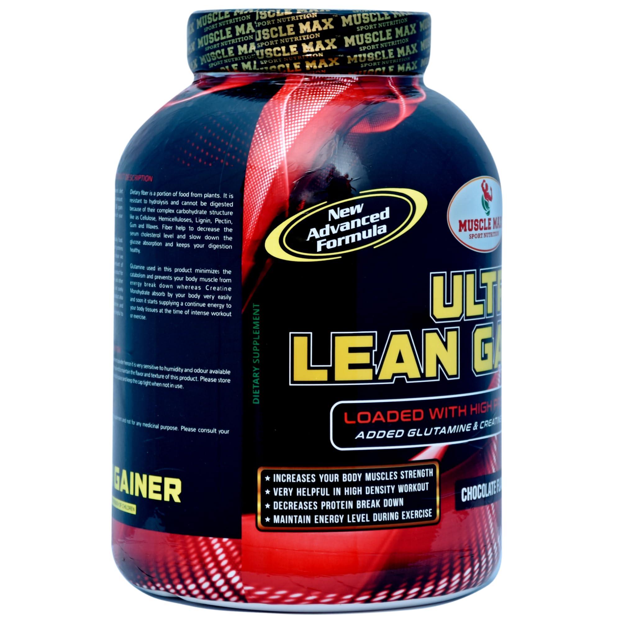 MUSCLE MAX SPORT NUTRITION Muscle Max Sport Nutrition Ultra Lean Gainer Loaded with High Protein Blend Easy Digesting with Glutamine and Creatine Monohydrate Weight 3kg 6.6lbs 100 Serving With Free Shaker (Vanilla)