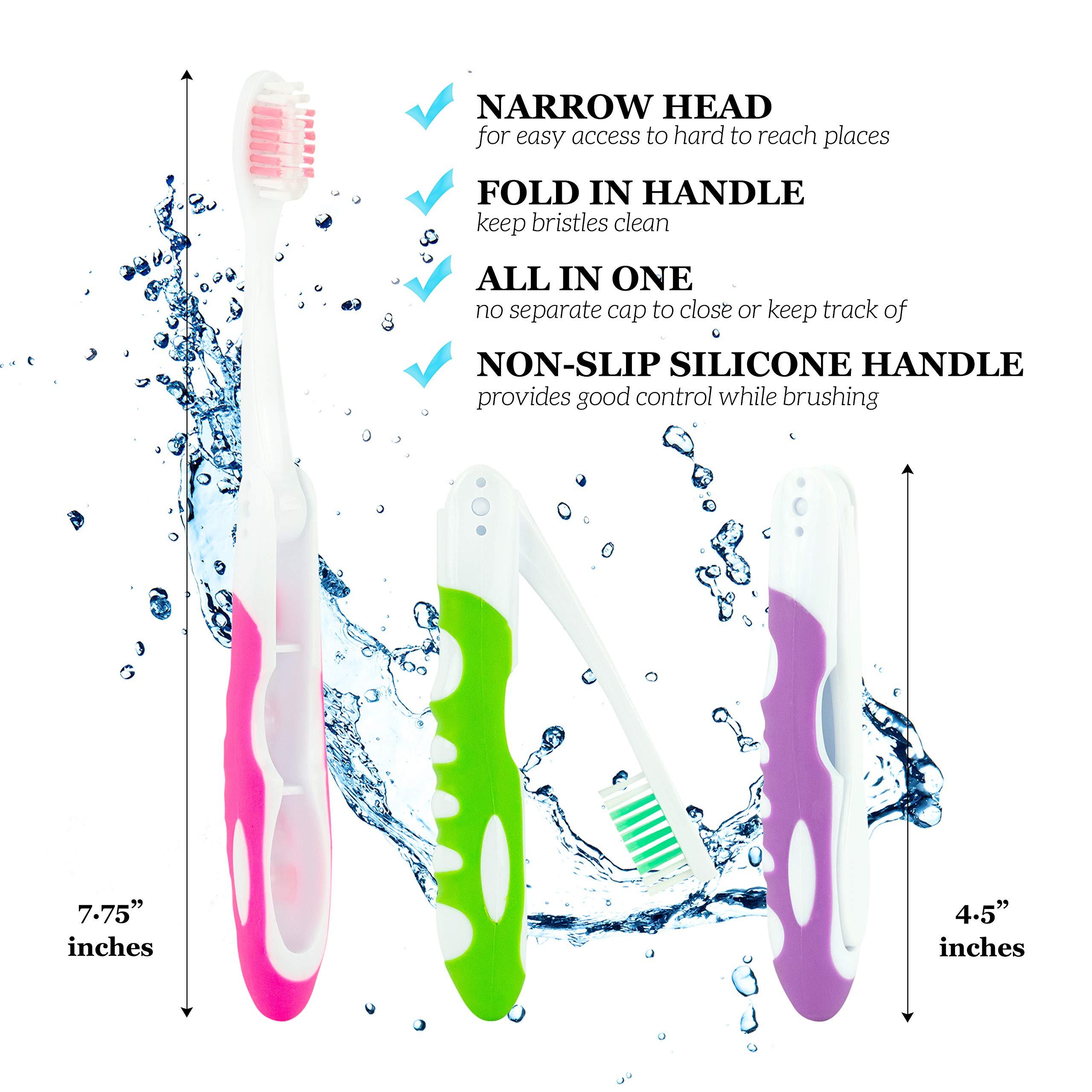 Lingito Travel Toothbrush, Portable Toothbrush Built in Cover, Travel Size Toothbrush for Hiking, Camping, and Traveling, Folding Toothbrushes, Collapsible Multi Color Travel Toothbrush Kit (6 Pack-Soft)