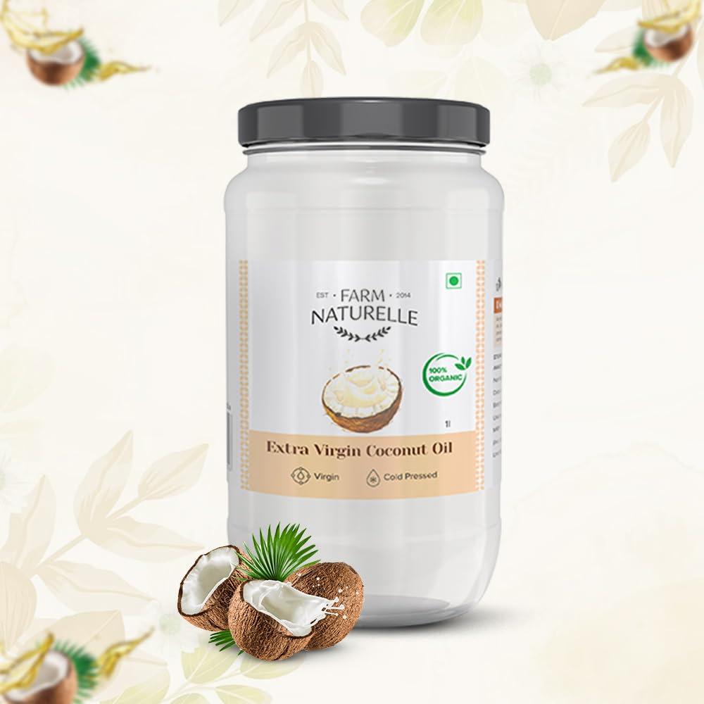Farm Naturelle Farm Naturelle - 2 Ltr Organic Extra Virgin Cold Pressed Coconut Oil | 100% Pure Organic & Edible Cooking Oil | For Cooking, Help Skin & Hair Health, Oil Pulling (Pet Bottle)