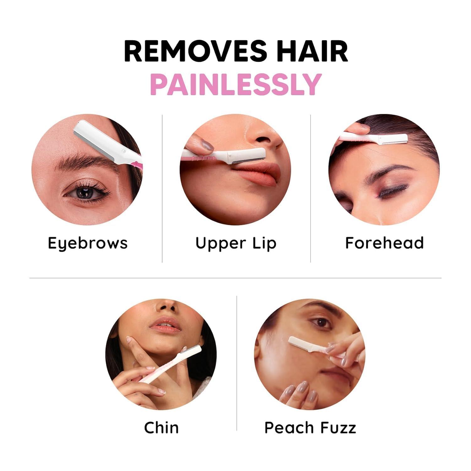 LetsShave LetsShave Evior Face & Eyebrow Razor For Women - Pack of 6 + Free Transparent Shave Gel 15ml | Skin-Safe Hair Removal Razors | For Eyebrows, Upper Lip, Forehead, Peach Fuzz | 300 Days of Dermaplaning