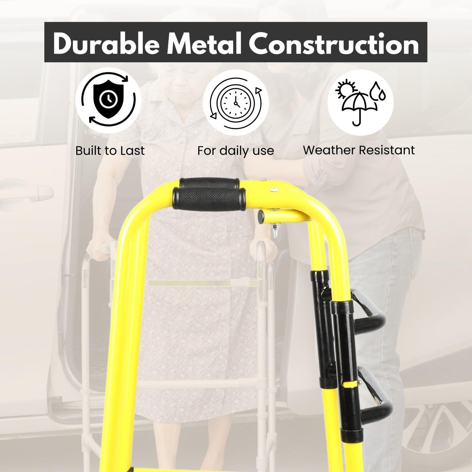 iwalk; Changing Lives iWalk MS Height Adjustable & Double Bar Folding Walker for Adults, Senior Citizens and Injured | Heavy Duty | Made in India (Yellow)