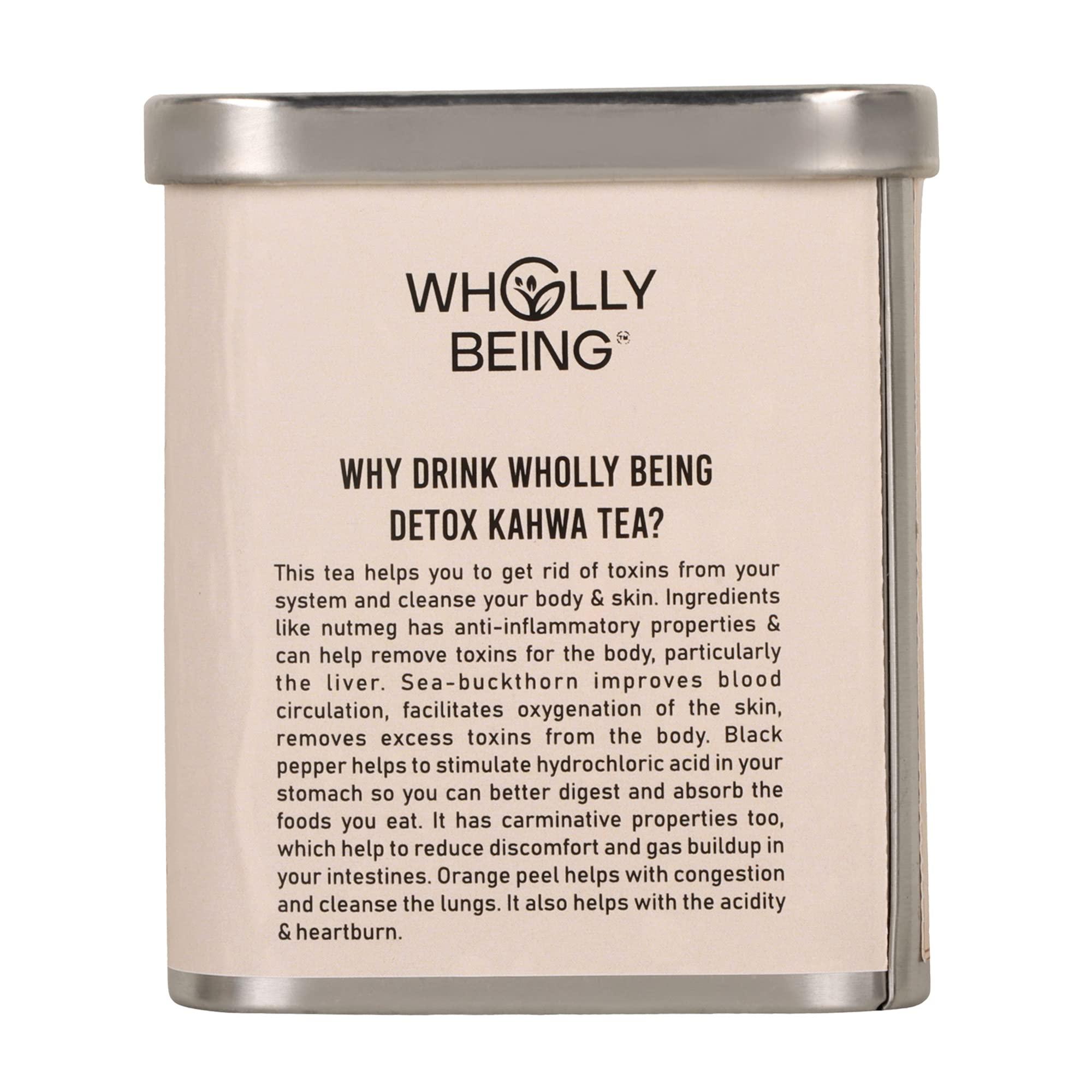 Wholly Being Wholly Being - Detox Kahwa Tea with for skin glow and gut detox with Nutmeg, Sea Buckthorn, Rose Petals, Orange Peels(20 tea bags)
