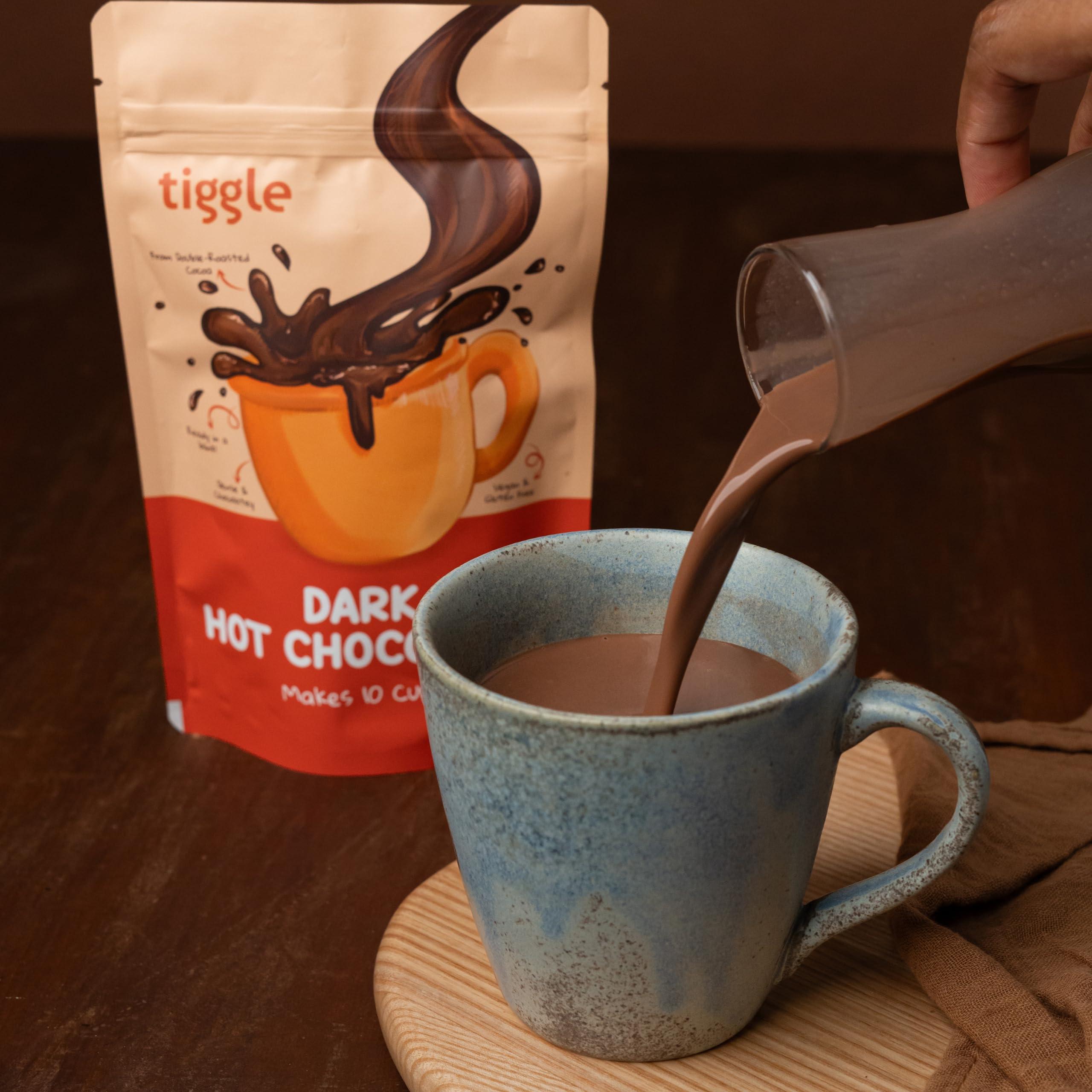 Tiggle Tiggle Dark Hot Chocolate Powder Mix - 10 Cups Pack (Pack of 2) | As seen on Shark Tank India | Farm Fresh From Tamil Nadu | Thick & Chocolatey Drink | Vegan & Gluten-Free | No Preservatives