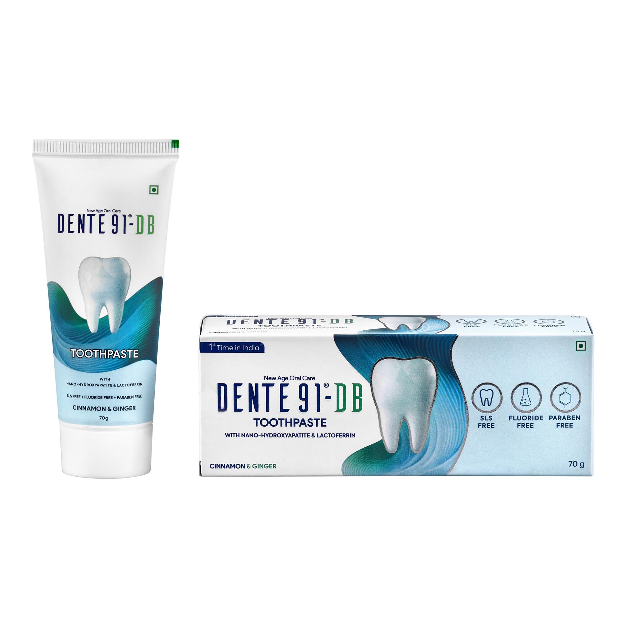 DENTE91 Dente91 DB Toothpaste| Sensitivity Relief | Repairs Cavities | Fights Gum Disease | Reduces Bad Breath | Strengthens Enamel | SLS free | Fluoride free | Paraben free, Pack of 1, 70g