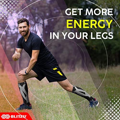 BLITZU BLITZU Calf Compression Sleeve Leg Performance Support Shin Splint & Calf Pain Relief. Men Women Runners Guards Sleeves Running. Improves Circulation Recovery