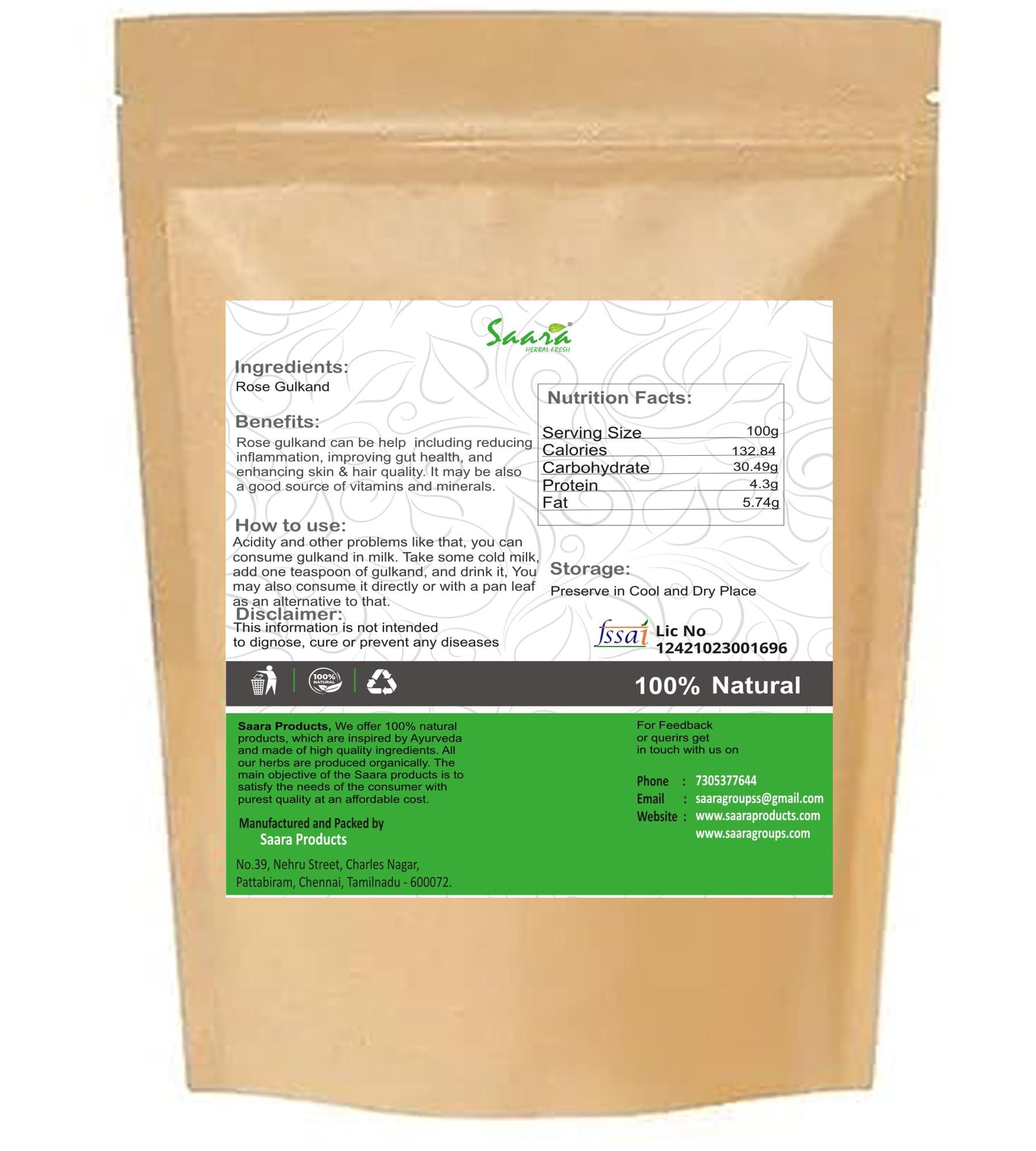 Saara HERBAL FRESH Saara HERBAL FRESH Rose Gulkand 50g, Sun-Cooked Damask Rose Petals & Sugar, Rose Petal Jam, Pure gulkand Organic, Gulkand for Paan (Pack of 1 x 50g)