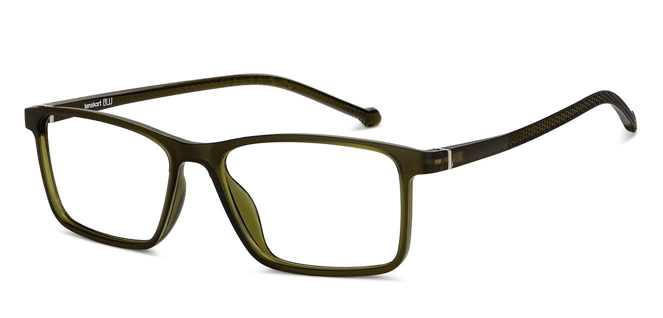 LENSKART BLU LENSKART BLU | Zero Power Blue Cut Computer Glasses | Anti Glare, Lightweight & Blocks Harmful Rays | UV Protection Specs | Green | Women | Large | LB E14452