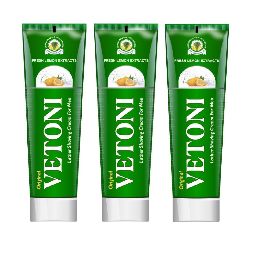 Vetoni Vetoni India Shaving Cream For Men, Tropical Lime Shaving Cream 125g With Aloevera Vitamin E and Bacti- Guard Formula, For All Skin Types, Heals, Moisturizes & Smoothens Skin (3 * 125gm)