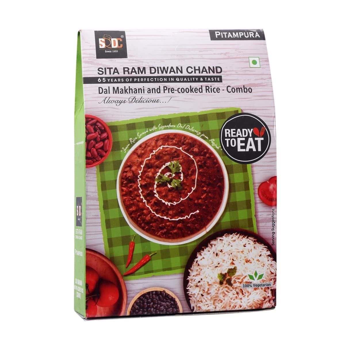 Sita Ram Diwan Chand Sita Ram Diwan Chand Ready to Eat Dal Makhani and Rice 300 Gram each | No Preservatives | No Artificial Flavors | 100% Natural Ingredients & Vegetarian | Tasty Snacks - Pack of 4