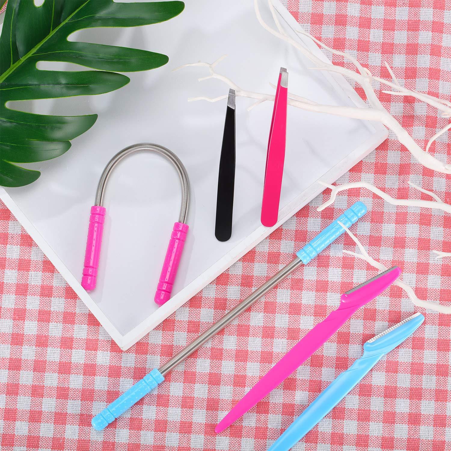 Hicarer 14 Pieces Facial Hair Remover Set Spring Epilator Hair Removal Springs Eyebrow Razors Beveled Tweezers Removes Hairs Women Face Threading Tool