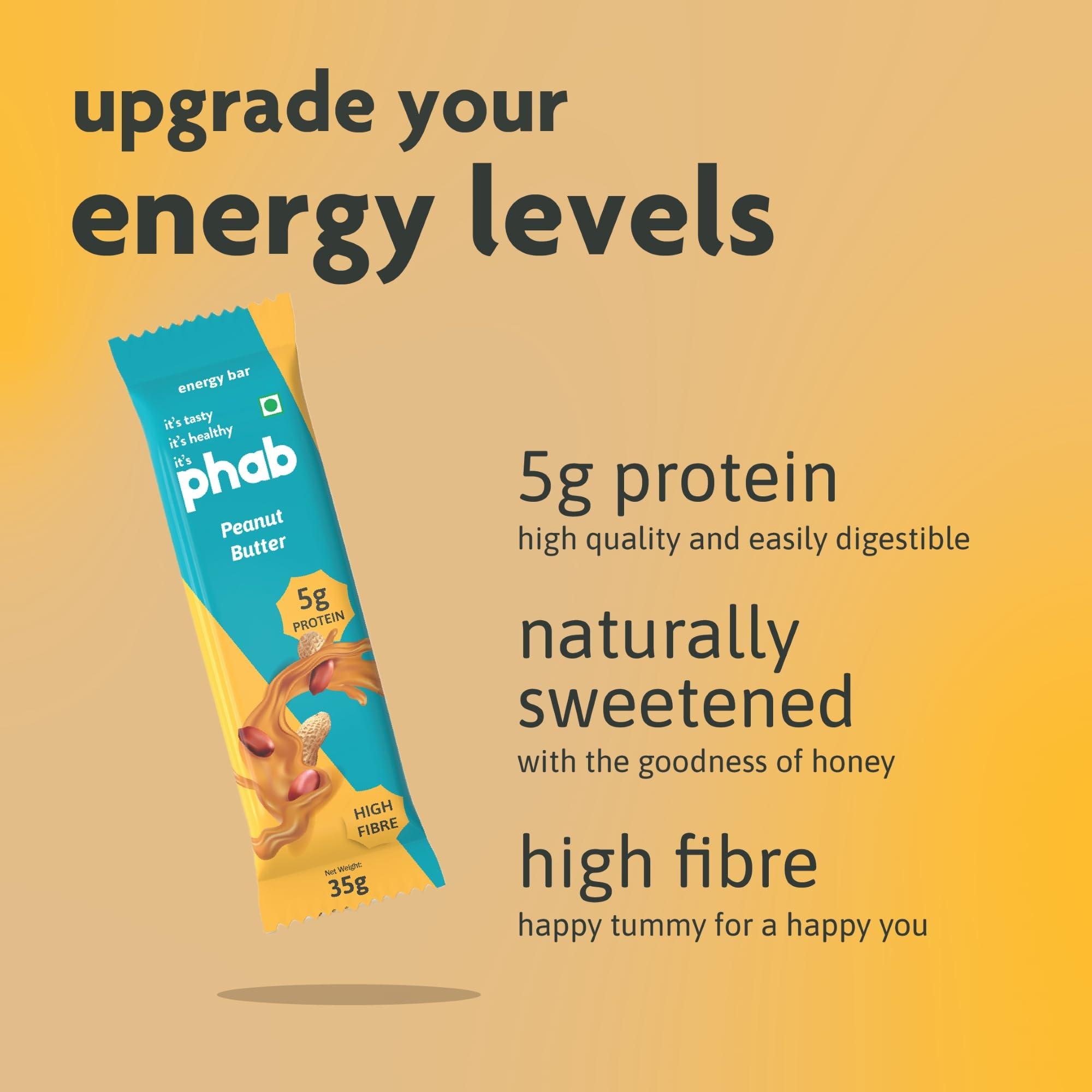Phab Phab Peanut Butter 5g Protein Bar| Energy & nutrition | High Fibre & Gut-friendly | Sweetened with Honey,Trans Fat Free & No Preservatives | Loaded With 21% Nuts | Healthy & Tasty(Pack of 6 x 35g)