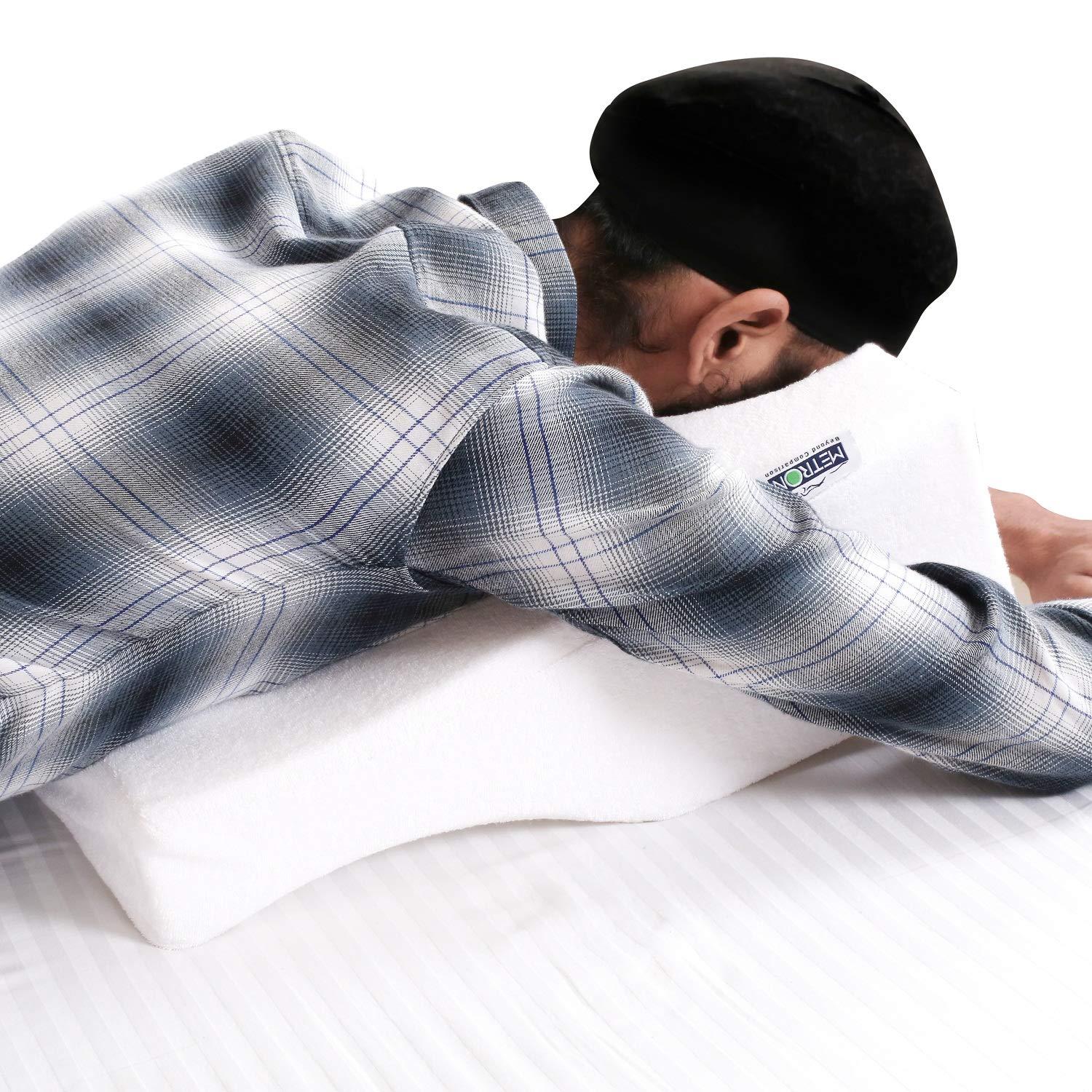 METRON Metron Face Down Pillow For Sleeping Lying Face Down For Massage Post Surgery Or Reduce Pressure & Corrects Spine Positionfor Men & Cut Designed Side For Women,Size Large Light Grey - Polycotton