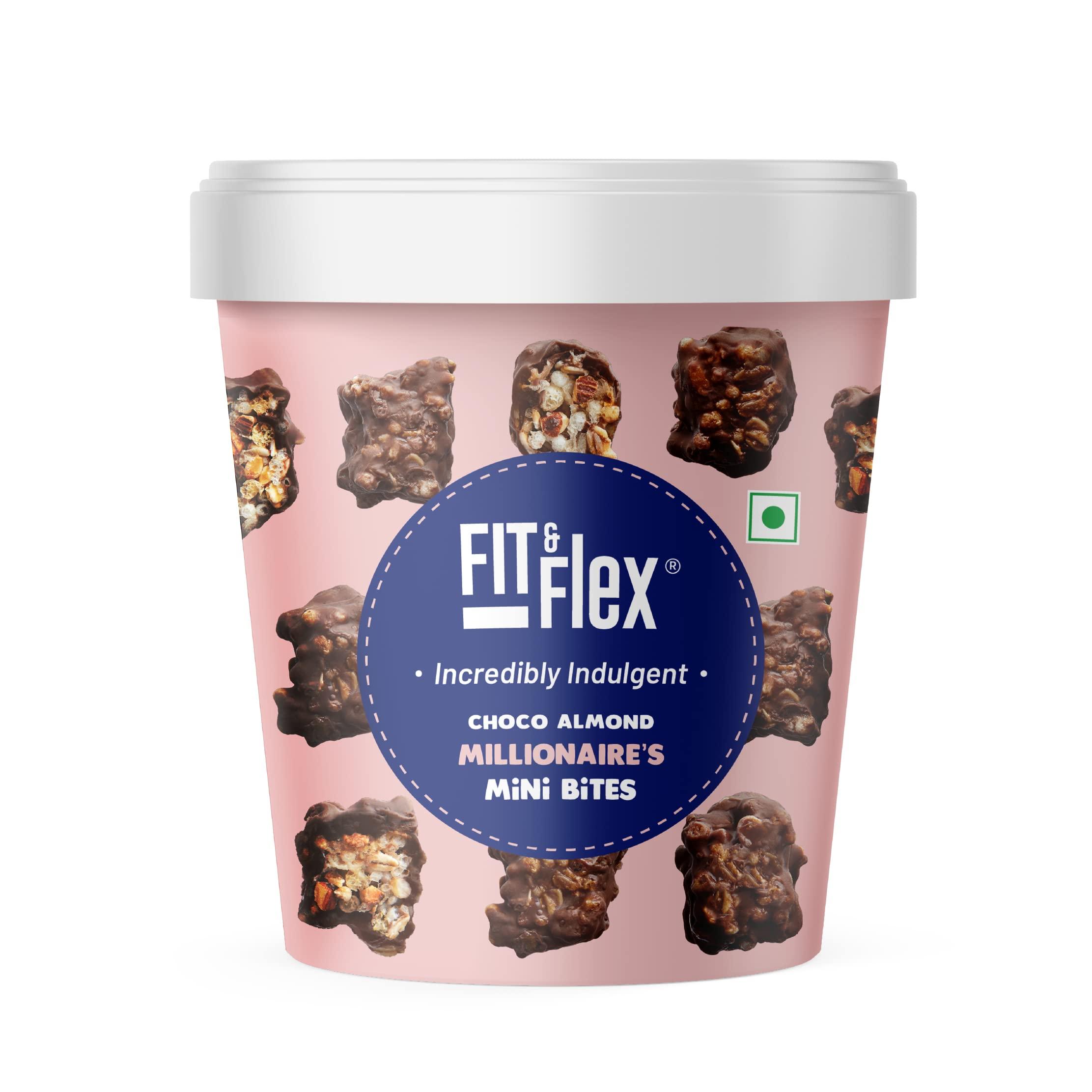 FIT & FLEX Fit & Flex Choco Almond Granola Mini Bites Oat Rich,Healthy Chocolate Snacks With Rice Crispies Rich Fibre And High Protein Granola Bars Treats For Kids | As Seen On Shark Tank India|250Gm (Pack Of 1)