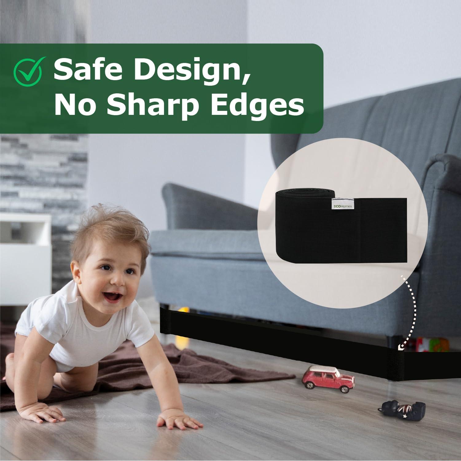 ECOHomes ECOHomes Under Couch Guards Toy Blocker - Strap Barrier for Under Sofa, Bed & Furniture Bottom Stop Things from Going Under | Easy to Install Gap Bumper Stopper for Toys (9 Ft by 1.5 Inch)
