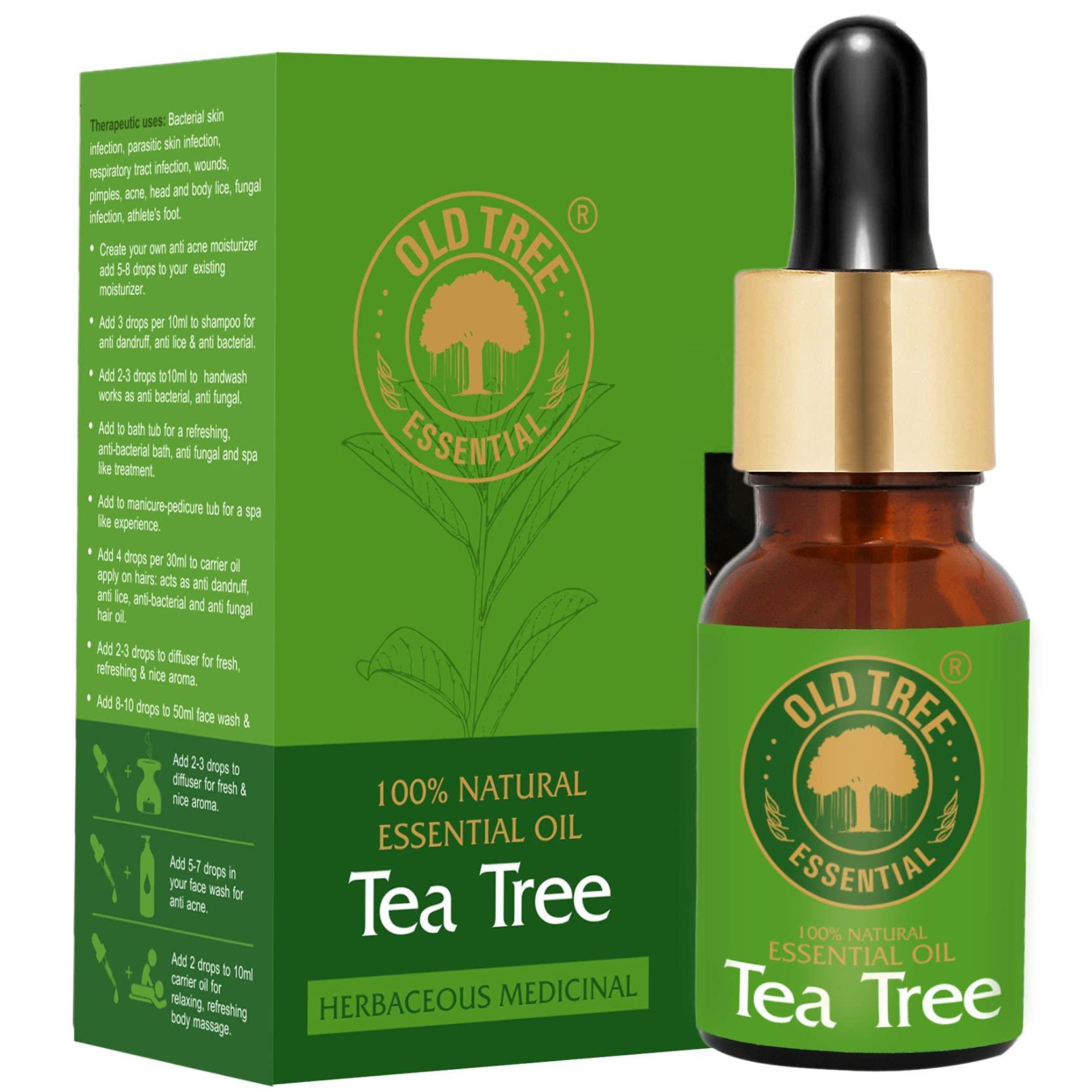 Old Tree Old Tree Pure & Natural Tea Tree Essential Oil (15ml) - for Skin, Diffusers, Hair, Body, Acne, Nail care - Undiluted Essential Oil with Dropper for Aroma Therapy and Stress Relief