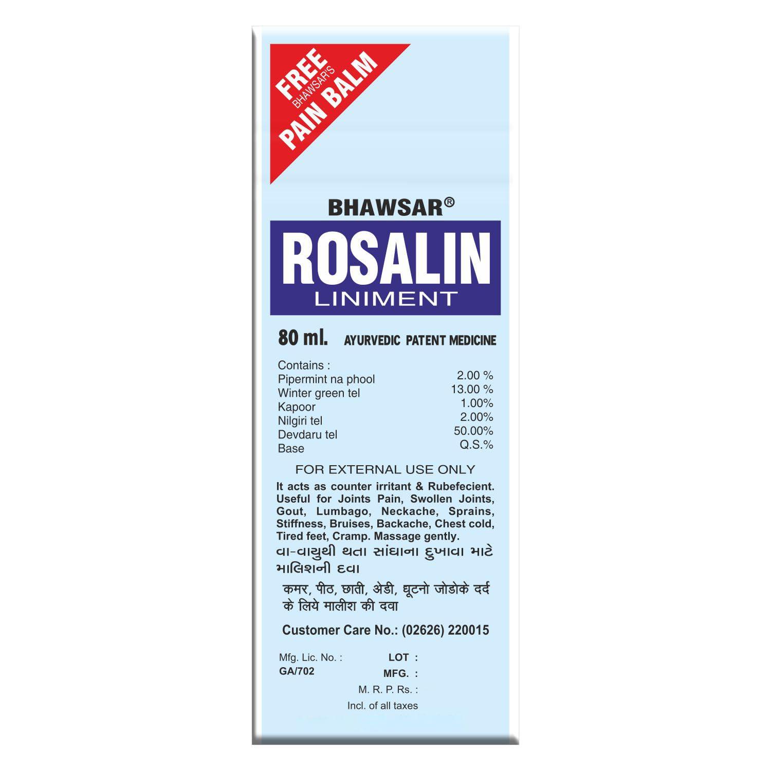 BHAWSAR ROSALIN, MAN AND WOMAN BHAWSAR ROSALIN, MAN AND WOMAN Rosalin Liniment Oil 80ml (Pack of 2)