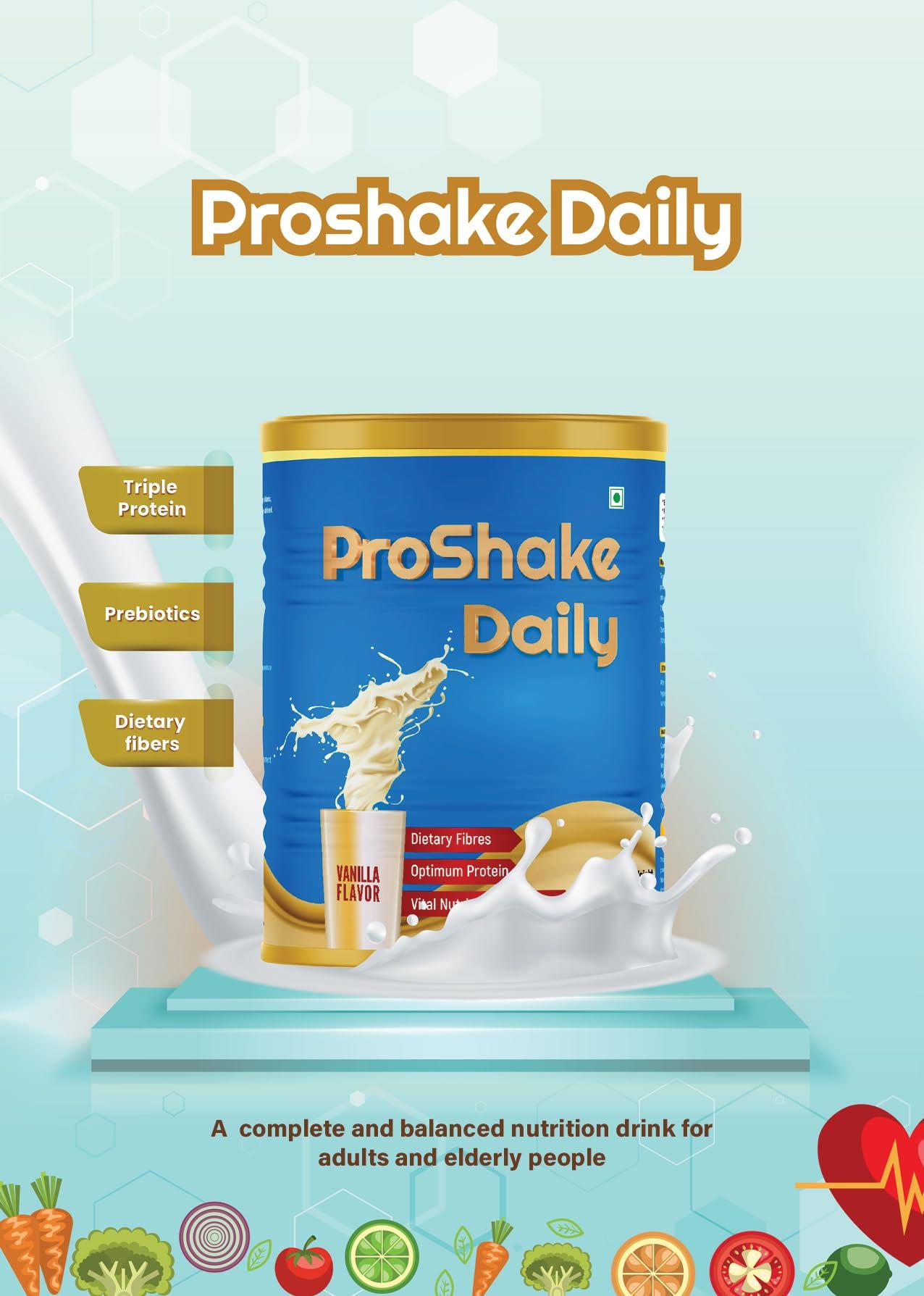 Proshake ProShake Daily | Family Nutrition, Complete and Balanced Nutrition Supplement For Adult and Elderly Humans, 100% Vegetarian Source, Chocolate Flavor, 400 gm Tin Pack
