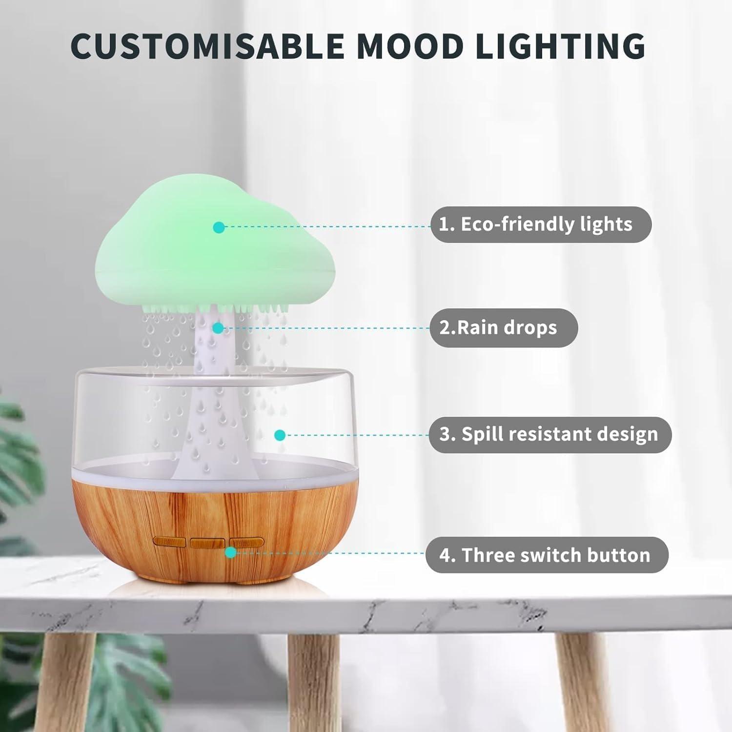 Hirti Hirti Rain Cloud Night Light Aromatherapy Essential Oil Diffuser Micro Humidifier Desk Fountain Bedside Sleeping Relaxing Mood Water Drop Sound (MultiColor)