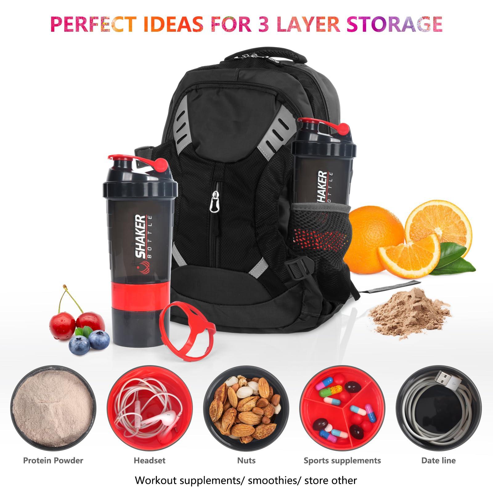 VECH VECH Shaker Bottle,16oz Shaker Cup,Protein Shaker Bottle with Storage & Shaker Ball,GYM Shaker Bottles for Protein Shakes,Sports Shake Mixer Bottle,100% Leak Proof,BPA Free,3 Layer (Red)