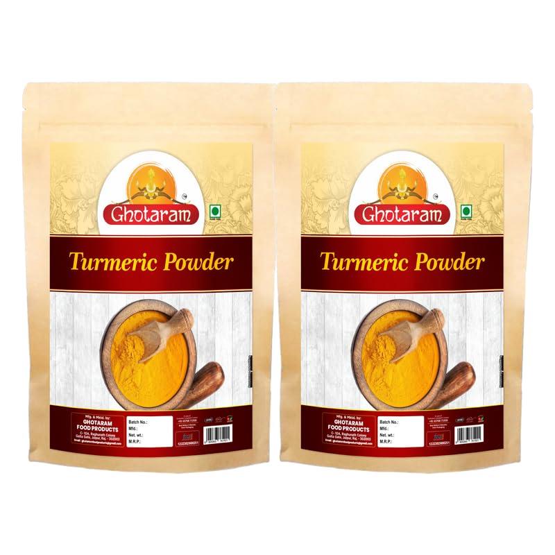 GHOTARAM Ghotaram Arsina Arisin Haladi/Haladhi/Haldi Powder | Pasupu Kommulu Manjal Powder | A++ Turmeric Powder Natural Golden Turmeric Powder with No Added Flavours and Colours-240Gx2Pk
