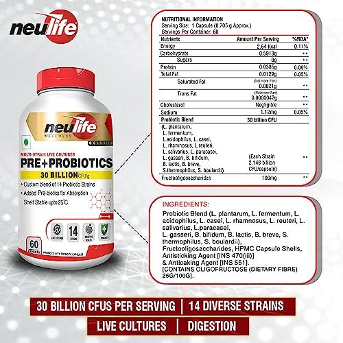 Neulife NEULIFE (Vitrovea) Temperature Stable PROBIOTICS Supplement 30 billion CFU for Men & Women, 14 Strains Live Cultures (120 caps)