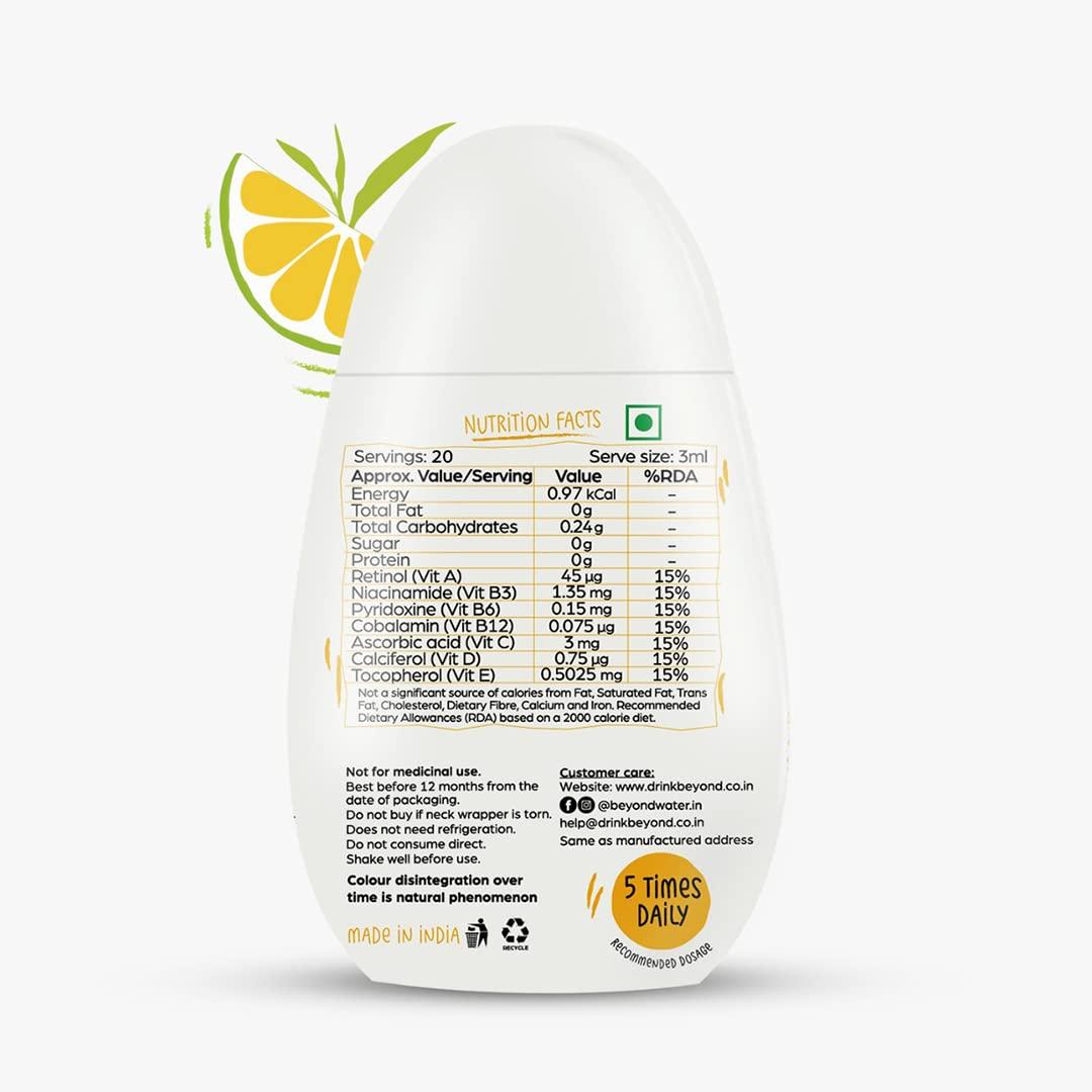 BEYOND WATER Beyond Water Lemon Iced Tea Water Flavour Drops - Pack of 2 Sugar Free Energy Drinks | Zero Calorie Instant Drink Mix - Water Enhancer | Lemon Iced Tea Flavoured Vitamin Water | Upto 20 Servings