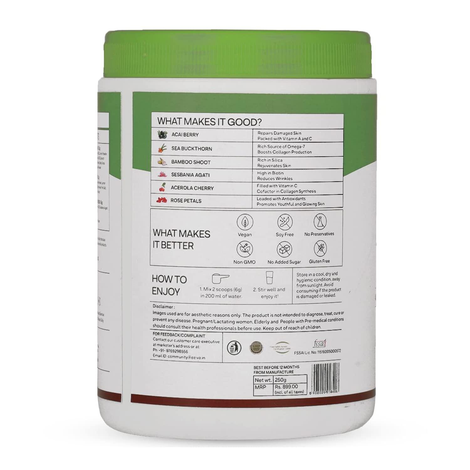 OZiva OZiva Plant Based Collagen Builder for Glowing & Youthful Skin | Collagen Powder for Women & Men | With Biotin, Silica & Vitamin C (Collagen Berry Orange + Biotin Xtra)