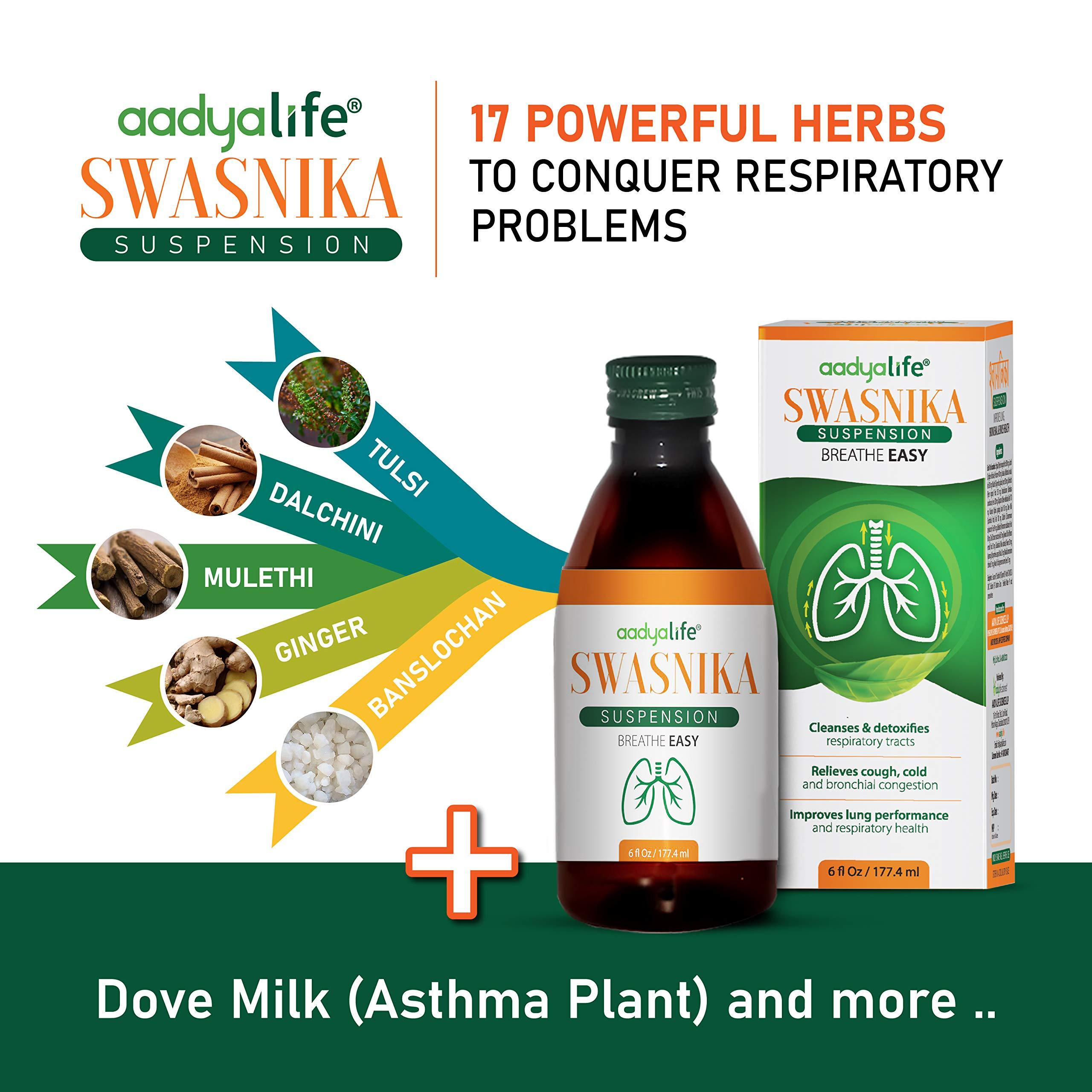 AADYA LIFE AADYA LIFE Swasnika Suspension -6 Fl Oz-Lungs Tonic (Pack of 2) | Cough Syrup With Goodness of Tulsi, Dalchini, Mulethi & Ginger | Supports Respiratory Health | Relieves Cough & Cold
