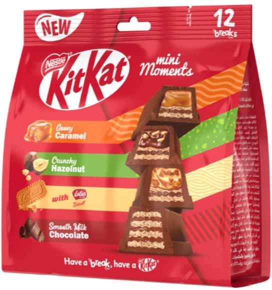 Generic Nestle Kitkat Mini Moments With An New Flavours Of Gooey Caramel, Crunchy Hazelnut, Lotus Biscoff & Smooth Milk Chocolate (Set Of 12 pcs) 201g
