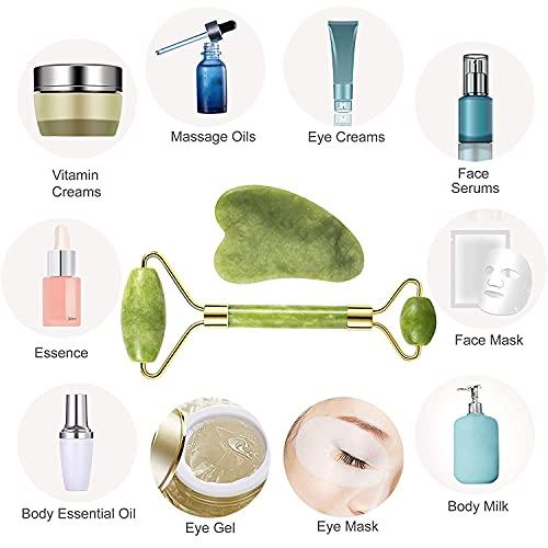 KILO COOL HVAC Jade Roller and Gua Sha Set for Beautiful Skin Detox - Facial Body Eyes Neck Massager Tool Reduce Wrinkles Aging - Original Natural Jade Stone
