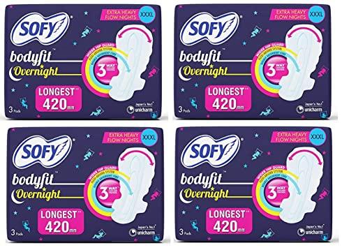 Sofy SOFi Overnight Xxxl Pack Of Four Sanitary Pad (Pack Of 4, 3 Pads Each)