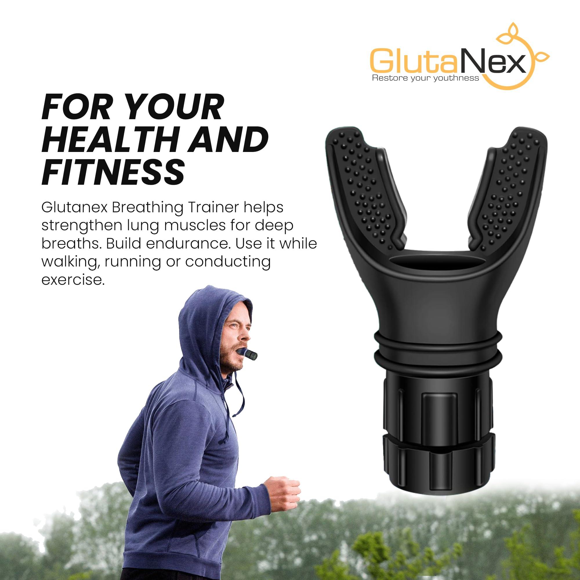 Glutanex Glutanex Breathing Trainer | Breathing Resistance Trainer for Oral and Muscular Exercise | Lung Capacity Exercise Device | Lung Exerciser Equipment for Respiratory Muscle Exercise | Men and Women | Black