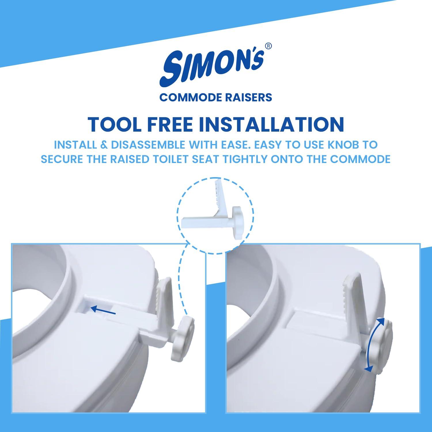 Simon\'s Simons Heavy-Duty 6 Inch Commode seat raiser with lid cover for elderly to sit and rise from commode toilets, portable seat extension for senior citizen with knee pain - Pack of 1