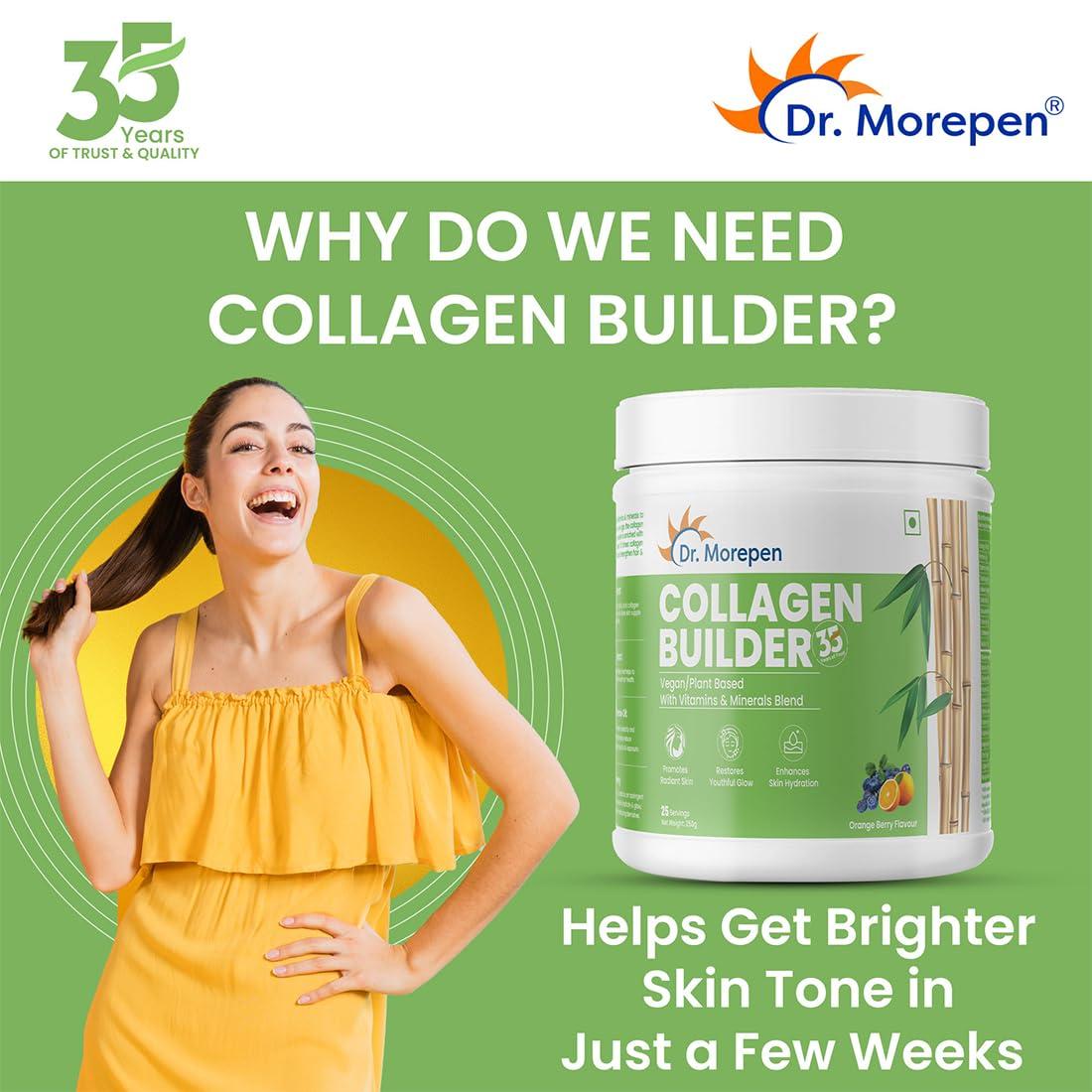 Dr. Morepen Dr. Morepen Natural Collagen Builder | Plant Powered Nutrition | Natural & Safe | Orange & Berry Flavour 250Gm Pack Of 2, Powder