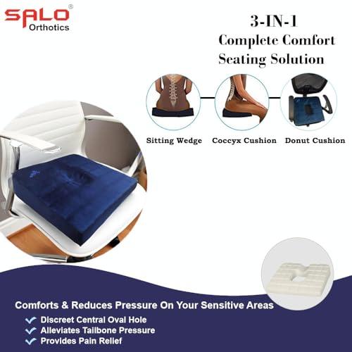 SALO ORTHOTICS SALO ORTHOTICS Donut Seat Pillow (with Covered Hole) - Useful in Maternity, Piles, Fistula, Tailbone Pain, Postpartum and Hemmorhoids (for Bodyweight Upto 125Kg Weight) | Size - XL, Color-Blue