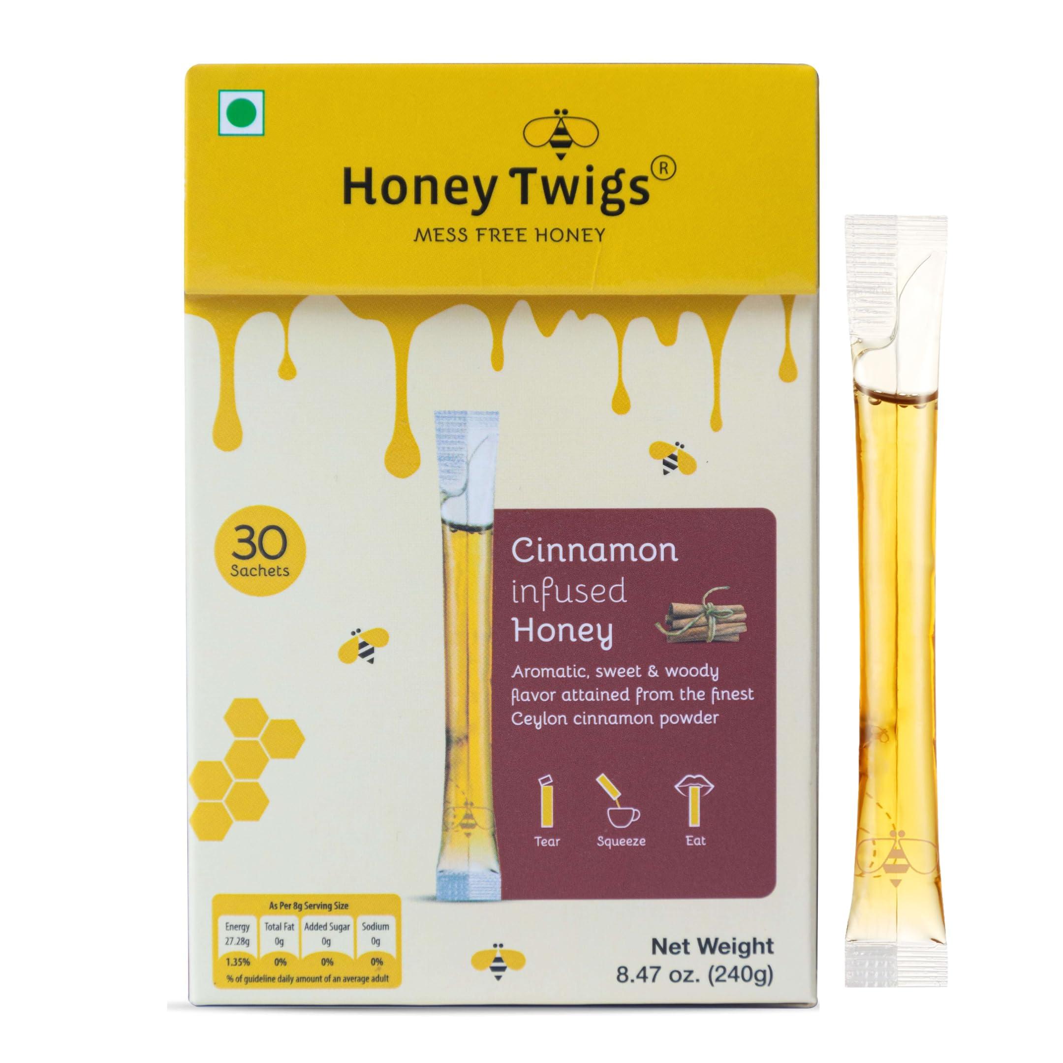 Honey Twigs Honey Twigs Cinnamon Infused Honey | Pure Honey, 240gms (30 Single Sachets) | Grade A Honey - Traceable Source | Zero Additives | Zero Added Sugar | Immunity Booster | Natural Flavour Honey
